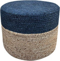 Jute Pouf Ottoman | Footrest Pouf | Hand Braided - Round Boho Pouffe - for Living Room, Bedroom, Nursery (20"x20"x10") Navy-Ruum Studio Home