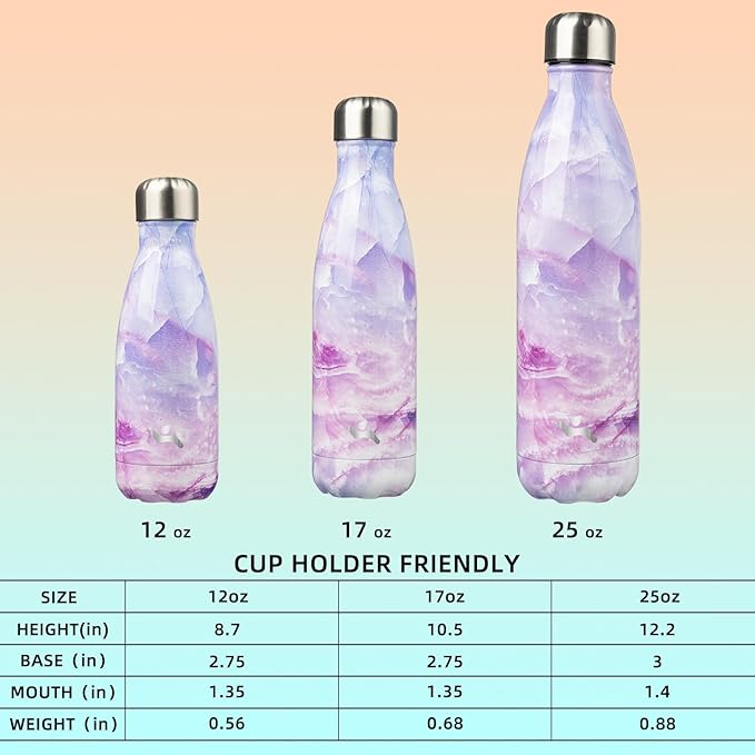 Insulated Water Bottles,17 oz Double Wall Stainless Steel Vacumm Metal Flask for Sports Travel,Marble Dawn-Ruum Studio Home
