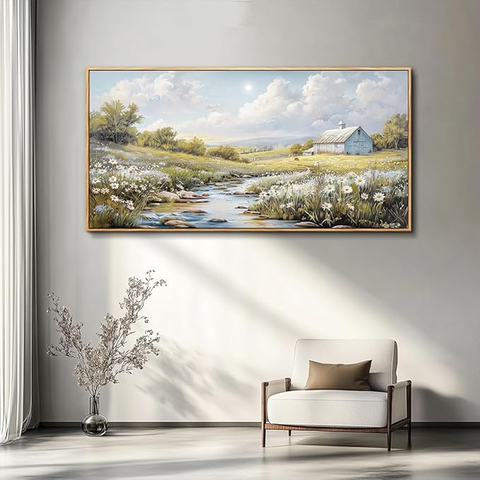 PHAOHUAXM Large Canvas Wall Art For Living Room Wall Decor For Bedroom Flower Watercolour Office Decoration Countryside Scenery Wall Picture Printing Art Painting Home Decor 30x60 In Wood Framed-Ruum Studio Home
