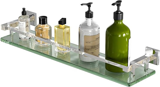 Alise Bathroom Shelves, Polished Chrome Glass Shelf for Bathroom, Modern Floating Shelves, 20 inch-Ruum Studio Home