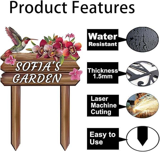Personalized Colorful Bird Metal Sign with Stake,Custom Gardener Family Name Signs Outdoor Decor,Customized Birds on the Branch Gardening Gifts,Flowers Plaques Decorate for Patio Lawn Porch Backyard-Ruum Studio Home