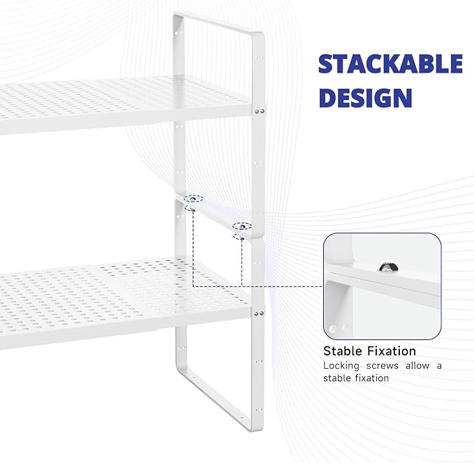 Expandable Kitchen Shelf Organizers, Kitchen Cabinet Organizer Stand Rack Organization for Countertop Cupborad Pantry, White 3 Pack-Ruum Studio Home