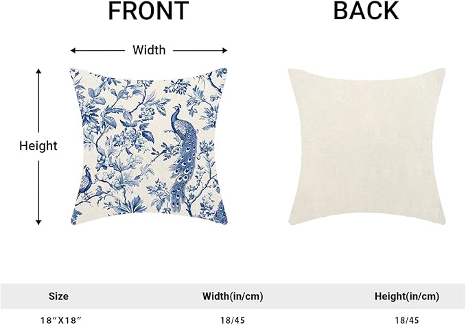 Navy Blue Spring Floral Pillow Covers 18 x 18 Inch Set of 2 for Chinoiserie Flowers Bird Decor Throw Pillows Vintage Plant Farmhouse Outdoor Decorative Cushion Cases for Couch Bed Decorations-Ruum Studio Home