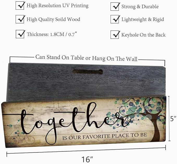Family Art Decor Inspirational Quotes Wall Hanging Sign - Together is Our Favorite Place to Be - Motivational Home Art Decor Wood Plaque Sign 16"x5"-Ruum Studio Home