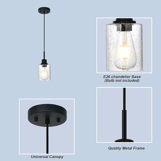 Modern Farmhouse Mini Chandeliers 3 Pack Black Pendant Lights Kitchen Island with Seeded Glass, Dining Room Lighting Fixtures Hanging Ceiling for Sink Bar Hallway Porch Corridor Bedroom-Ruum Studio Home