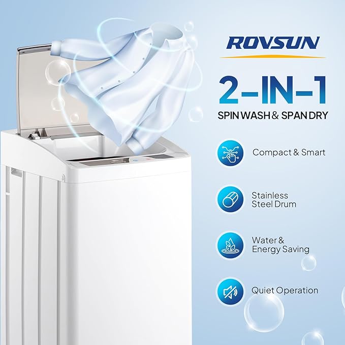 ROVSUN 17.8LBS Portable Washing Machine, Full-Automatic Electric Laundry Machine with Stainless Steel Drum, 110V Compact Washer and Spin Dryer Combo with Drain Pump for Apartment, Dorms, RV, Home-Ruum Studio Home
