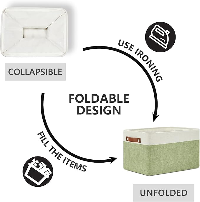 DULLEMELO Fabric Storage Bins for Laundry, Home, Foldable Storage Baskets for Shelves, Toys, Collapsible Storage Bins for Office,Bedroom(3-Pack Medium-15 inch X 11 inch X 9.5 inch , White&Green)-Ruum Studio Home