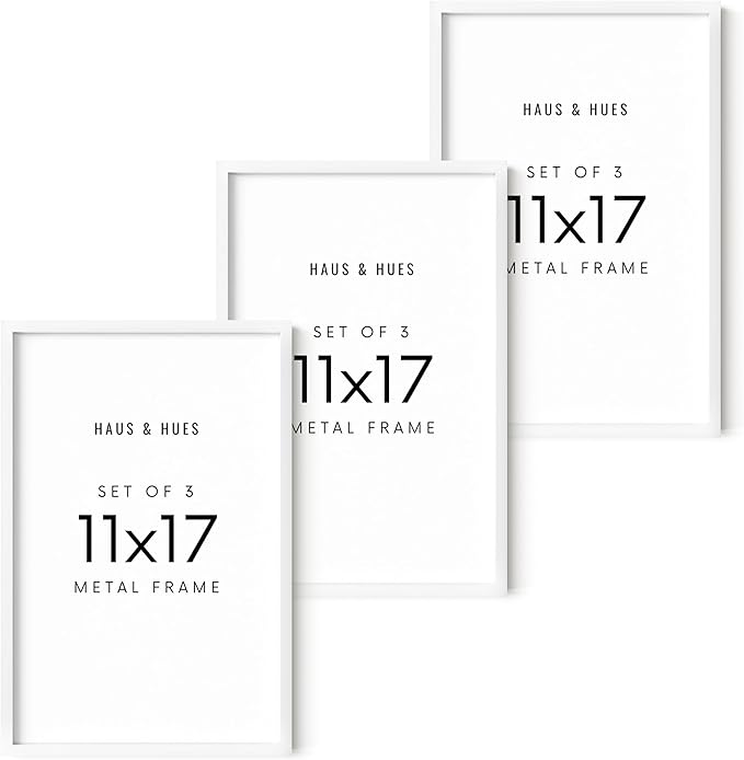 HAUS AND HUES 11x17 White Metal Picture Frames - Features Premium Aluminum, Vertical & Horizontal Hang, Shatterproof Plexiglass - Perfect for Home, Room, Office (11x17 in, White, Set of 3)-Ruum Studio Home