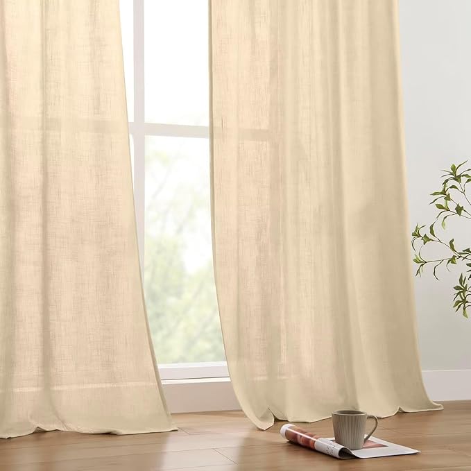 Joydeco Linen Curtains 90 Inch Length 2 Panels Set for Bedroom, Light Filtering Drapes for Living Room,Linen Blend Curtains 52 Inches Wide with Rod Pockets Back Tab (W52 x L90 Inch, Natural)-Ruum Studio Home