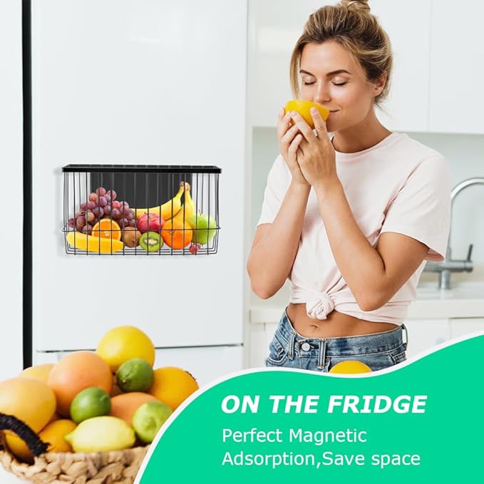 Magnetic Storage Basket Organizer for Fridge & Kitchen, 11lb Capacity Essentials Holder, No Tools Needed, Adjustable & Removable Spice Rack for Plastic Wrap, Foil, & More-Ruum Studio Home