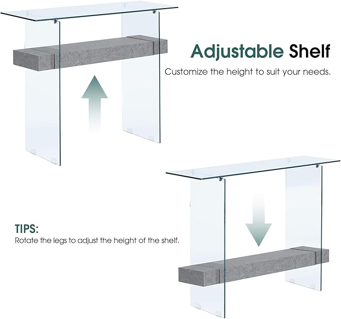 ivinta Glass Console Table with Storage, 39.4" Modern Entryway Table for Living Room, Foyer, Hallway, Bedroom 5101 (Gray)-Ruum Studio Home