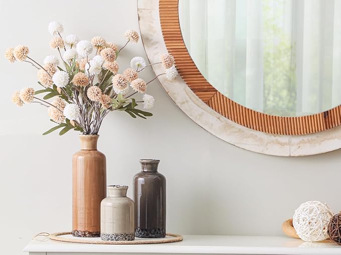 Ceramic Vase Set of 3, Neutral Flower Vases Home Decor, Pottery Rustic Farmhouse Decorative Vases Modern Decor for Table Mantel Entryway Bookshelf Living Room Kitchen Bedroom - Brown-Ruum Studio Home