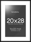Homeforia 20x28 Black Wood Frame, High End Oak 20x28 Wooden Picture Frames with Mat 14x22 Photo, 20 x 28 Poster Frame Matted to 14 by 22 Print, 28x20 Hanging Frames, Tempered Glass, Wall Kit, Set of 1-Ruum Studio Home