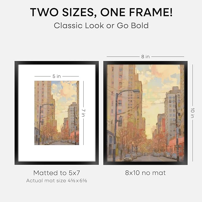 Homeforia Black Picture Frames 8x10, High End Metal 8 x 10 Photo Frame with Mat 5 by 7 Art, 10x8 Black Frame Matted to 5x7 inch Print, 8by10 Wall or Tabletop Frames, Tempered Glass, Wall Kit, Set of 1-Ruum Studio Home