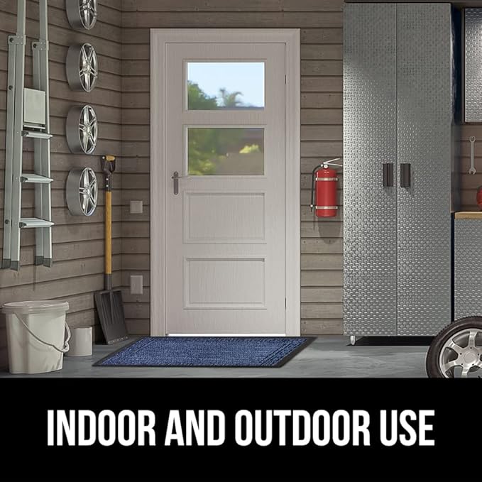 GORILLA GRIP 100% Waterproof All-Season WeatherMax Doormat 35x23, US Designed Natural Rubber, Stain and Fade Resistant, Low Profile Indoor Outdoor Door Mats, Easy Clean Patio Mat, Navy Greek Keys-Ruum Studio Home