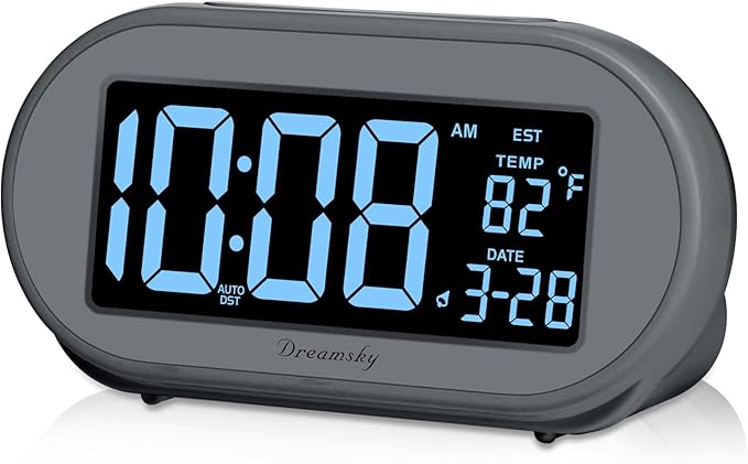 DreamSky Alarm Clocks for Bedrooms, Auto Set Digital Desk Clock for Bedside Nightstand, Electric Clock with Dimmable Brightness Dimmer, Auto DST, USB Port, Date, Temperature, Snooze-Ruum Studio Home