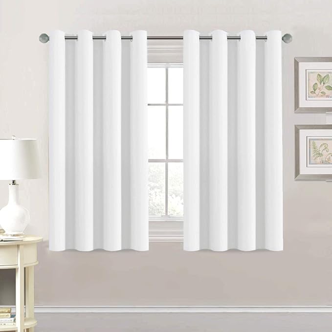 H.VERSAILTEX Thermal Insulated Room Darkening White Curtains for Bedroom/Living Room - Classic Grommet Top (2 Panels, 52 Inch by 54 Inch)-Ruum Studio Home
