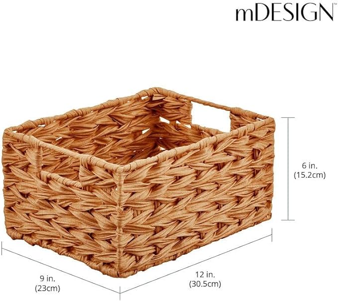 mDesign Woven Farmhouse Kitchen Pantry Food Storage Organizer Basket Bin Box - Container Organization for Cabinets, Cupboards, Shelves, Countertops - Store Potatoes, Onions, Fruit, 6 Pack, Camel Brown-Ruum Studio Home
