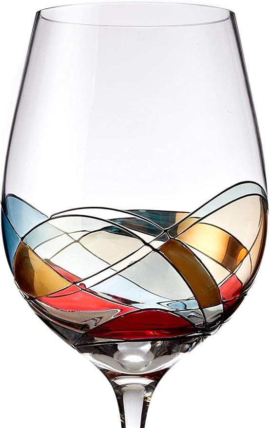 Bezrat Wine Glasses Hand Painted - Set of 2 - Women Wine Gift - Wine Lover Glass - Beautiful Glassware Gifts Ideas for Women Inspired by 'Duomo di Milano' Mothers Day - 12 oz (Blue)-Ruum Studio Home