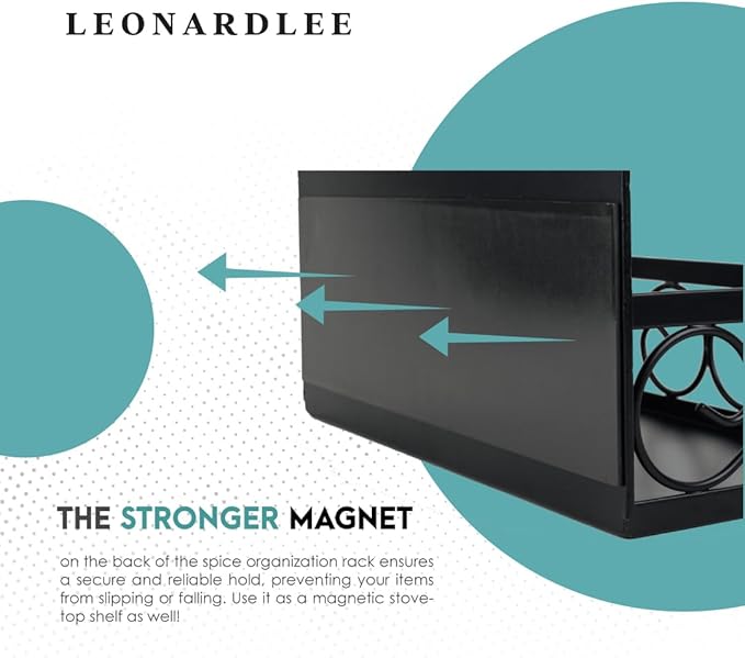 LEONARDLEE Magnetic spice Rack, Stronger Magnet with Wall Mount Option. 4 Removable Hooks, Perfect Space Saver for Kitchen- for Holding Spices, Jars, Bottle, cans (Pack of 2)-Ruum Studio Home