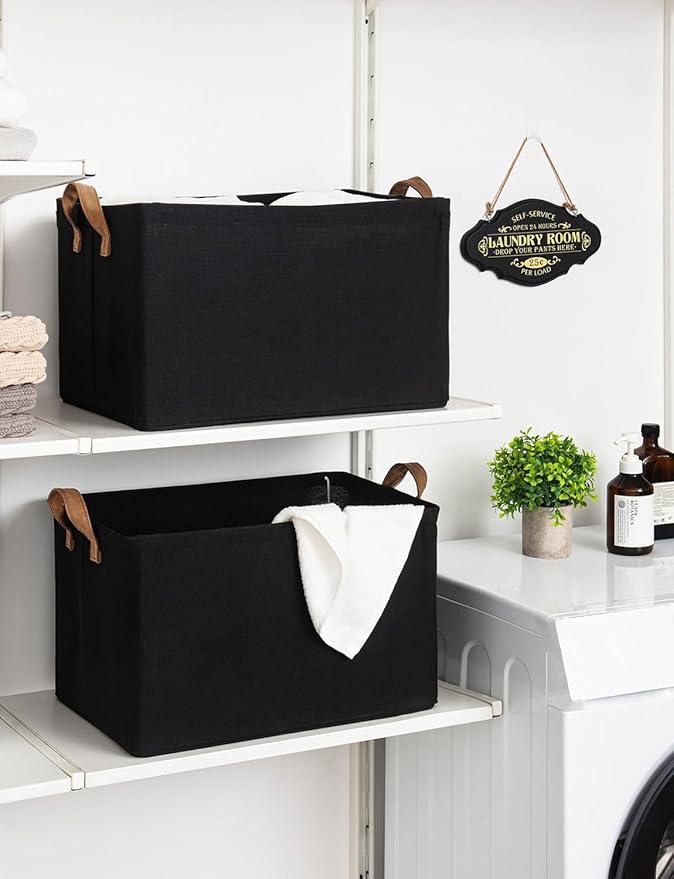 StorageWorks Storage Bins, Fabric Storage Bins for Shelves, Extra Large Storage Baskets with Metal Frame, Closet Baskets and Bins with Handles, Jumbo, Black, 2-Pack-Ruum Studio Home