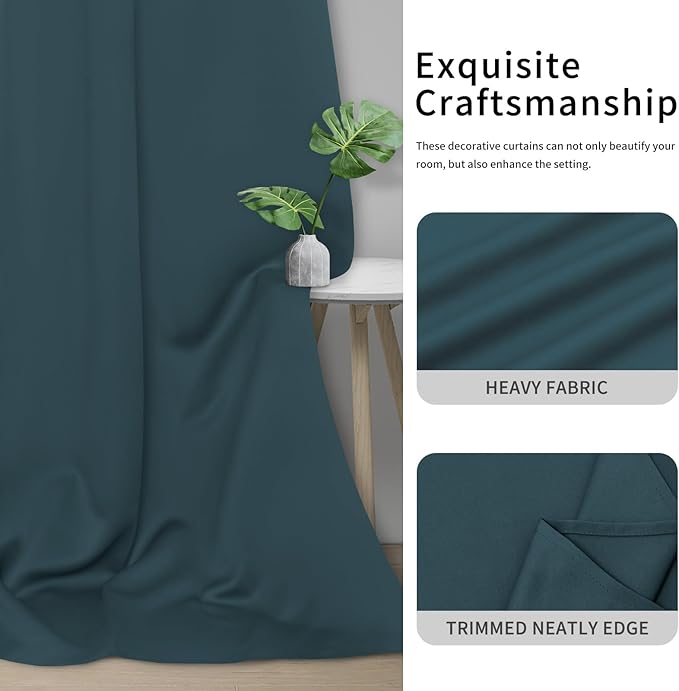 Easy-Going Blackout Curtains for Bedroom, Solid Thermal Insulated Grommet and Noise Reduction Window Drapes, Room Darkening Curtains for Living Room, 2 Panels (42x45 in, Bluestone)-Ruum Studio Home