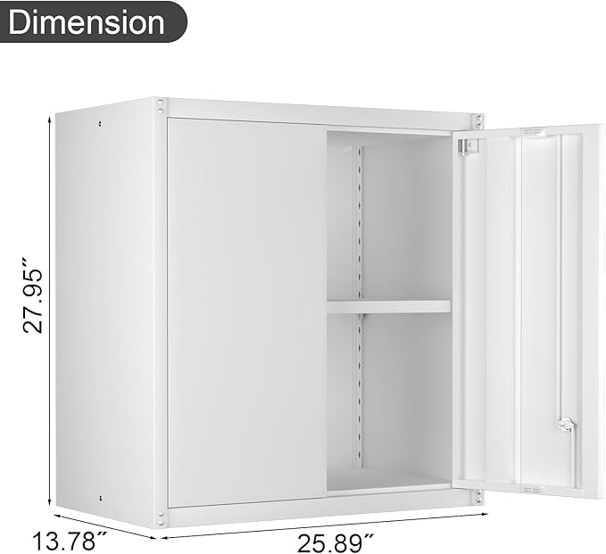 Wall Cabinet,Metal Storage Cabinet with 2 Doors,Locking Wall Cabinets for Office,Home,White-Ruum Studio Home