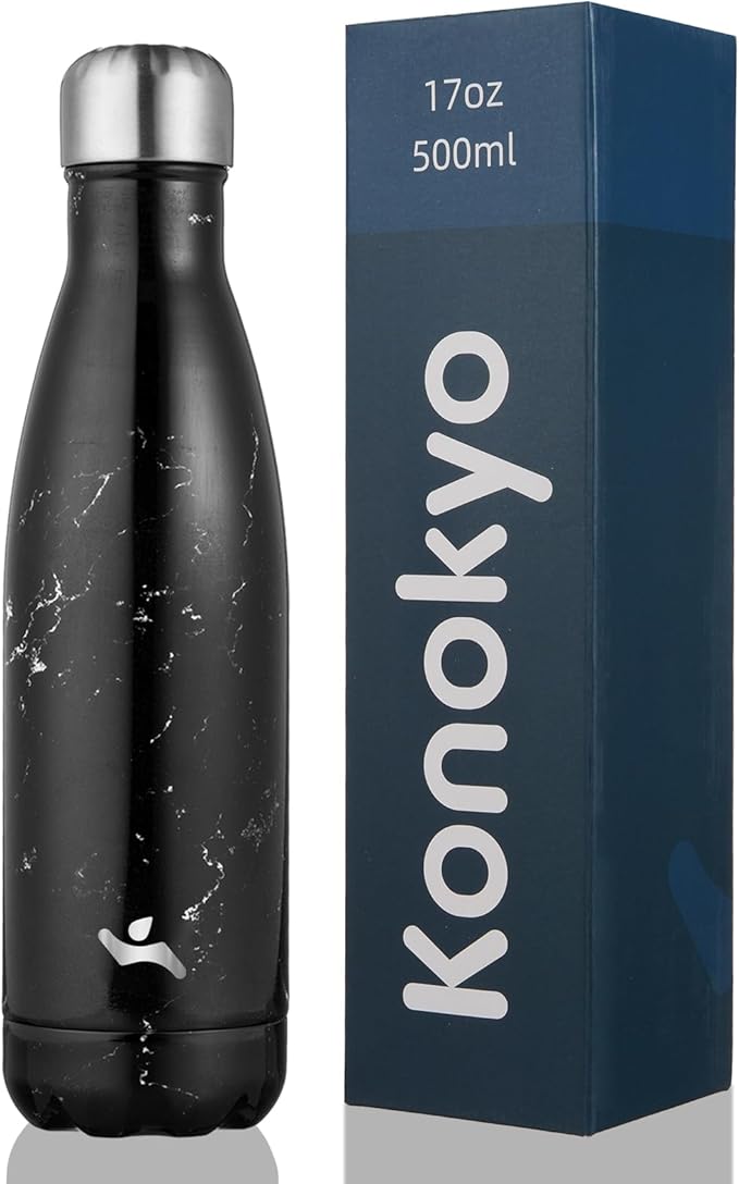 Insulated Water Bottles,17 oz Double Wall Stainless Steel Vacumm Metal Flask for Sports Travel,Marble Midnight-Ruum Studio Home