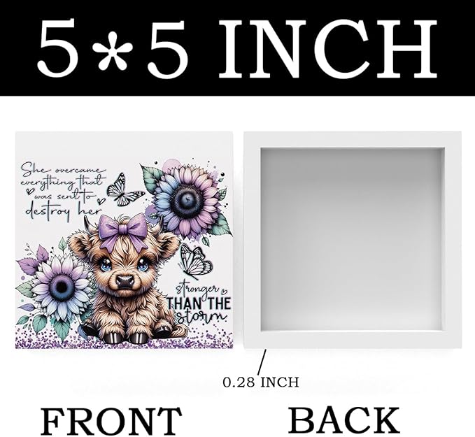 Cute Highland Cow Baby Decor, Highland Cow Sunflower Decor, Highland Cow Gifts for women, Highland Cow Nursery Decor, Wooden Box Decor Sign for Home Farmhouse Office Living Room Table Shelf-Ruum Studio Home