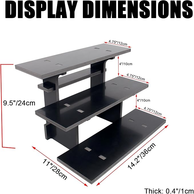 WANLIAN 3-Tier Straight Retail Table Display Stand, Portable Display Rack Shelves for Vendors, Craft Shows, Farmers Market, Pop Up Shop Countertop Black Risers for Display, Soap, Candles, Tumblers-Ruum Studio Home