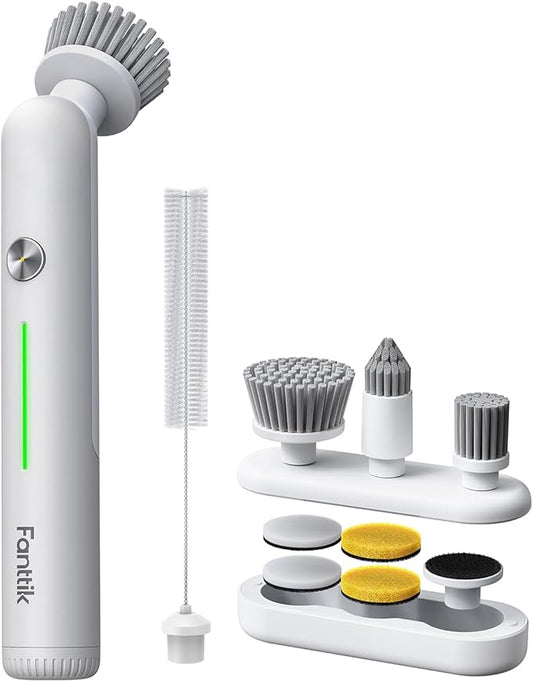 Fanttik G9 Nano Electric Spin Scrubber, Cordless Power Grout Brush, Type-C Fast Charging with LED Power Display, IPX7 Waterproof, 8 Replaceable Heads for Cleaning Grout, Corners, Crevices - White-Ruum Studio Home