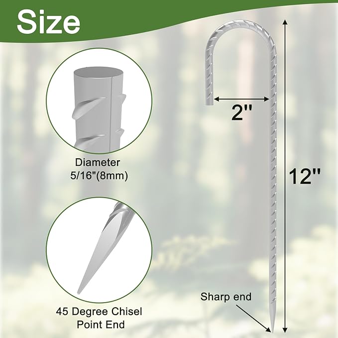 Rebar Stakes 12 Inch, 30 Pack Galvanized Metal Tent Stakes Heavy Duty Ground Stakes, J Hook Steel Fence Stakes for Ground, Outdoor Decoration, Wire Fencing, Gardening-Ruum Studio Home