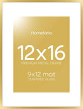 Homeforia 12x16 Picture Frame Gold, High End Metal 12x16 Poster Frames with Mat 9x12 for Photo, 12 x 16 Gold Frame Matted to 9 by 12 Print, 16x12 Thin Hanging Frame, Tempered Glass, Wall Kit, Set of 1-Ruum Studio Home