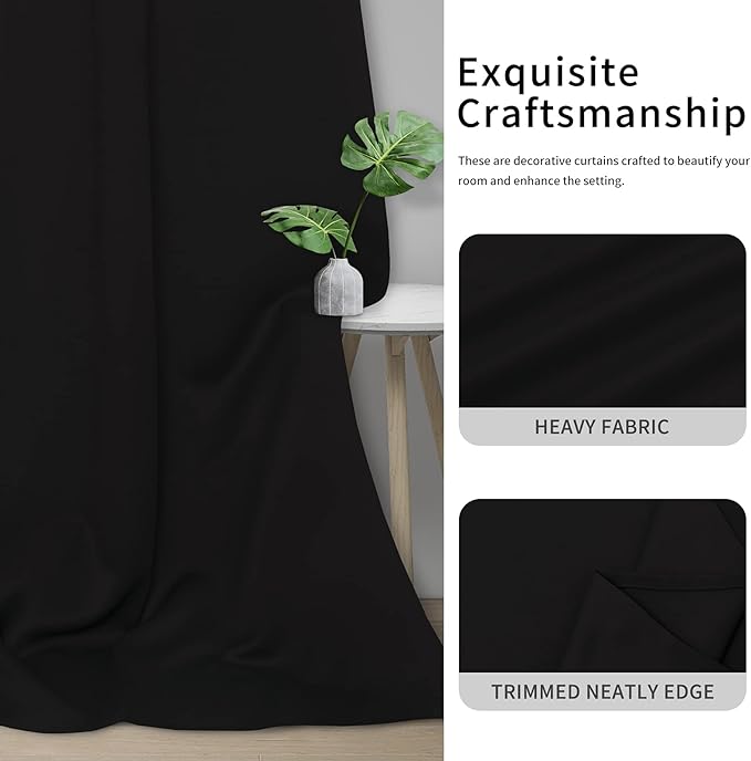 Easy-Going Blackout Curtains for Bedroom, Solid Thermal Insulated Grommet and Noise Reduction Window Drapes, Room Darkening Curtains for Living Room, 2 Panels(42x72 in, Black)-Ruum Studio Home