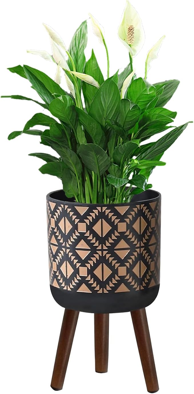 Flower Pot with Legs Tall Flower Pot with Drainage Holes for Indoor and Outdoor Decorative Planting (Black Gold, 10 Inches)-Ruum Studio Home