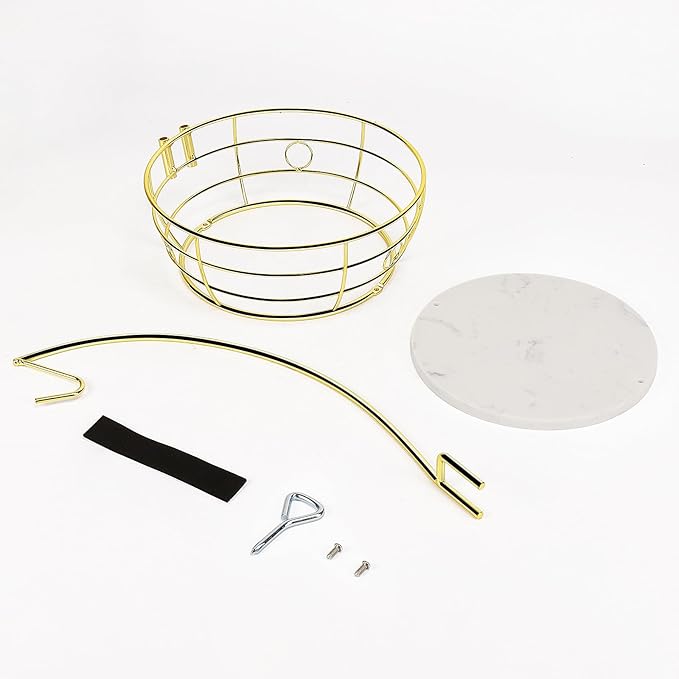 Livabber Countertop Fruit Basket Bowl with Banana Hanger, Modern Standing Fruit Vegetable Bowl Storage, with Banana Tree Holder for Kitchen Dinning Table (Round Marble, Gold)-Ruum Studio Home
