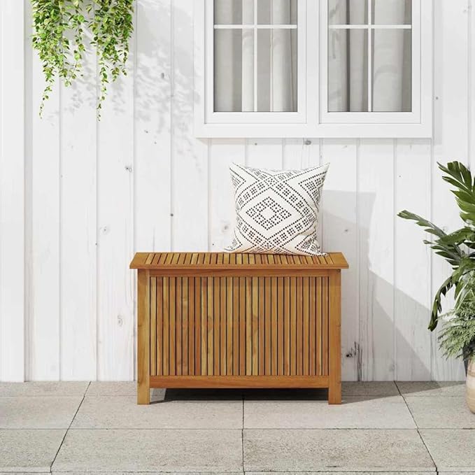 vidaXL Wooden Deck Box - Outdoor Teak Storage Chest, Ideal for Patio Furniture Cushions, Pool Accessories, Garden Tools - Water-Resistant Bag Inside - 35.4''x19.7''x22.8'', Solid Acacia Wood-Ruum Studio Home