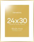 Homeforia 24x30 Picture Frame Gold, High End Metal 24 x 30 Poster Frames with 18 by 24 Mat Opening, 24x30 Gold Photo Frame Matted to 18x24 Print, 30x24 Large Frames, Tempered Glass, Wall Kit, Set of 1-Ruum Studio Home