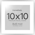Homeforia 10x10 Picture Frame Silver, High End Metal 10 by 10 Square Frames with Mat 8 x 8 inch Photo, 10by10 Poster Frame Matted to 8x8 Art, Wall or Tabletop Frame, Tempered Glass, Wall Kit, Set of 1-Ruum Studio Home
