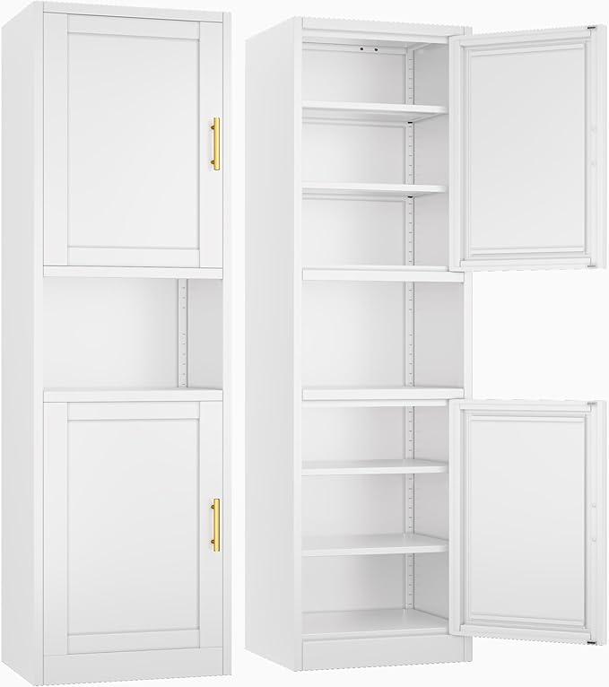 Tall Narrow Storage Cabinet 66.93" H Tall Bathroom Cabinet Metal Pantry Cabinets, 4 Adjustable Shelves for Kitchen, Home Office, Living Room, Dinning Room (20 inches Wide White)-Ruum Studio Home