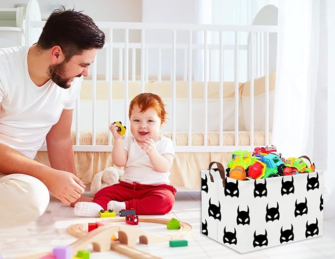 HIYAGON Batman Basket Kids Storage Basket Cute Basket Empty Toy Storage Bin Organizer Box Rectangular Room Decor for Home Books(Black bats)-Ruum Studio Home