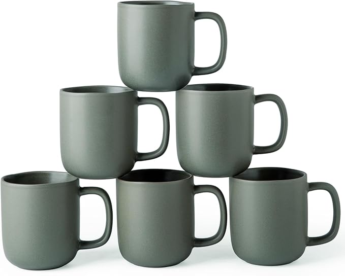 AmorArc 14oz Coffee Mugs Set of 6, Ceramic Coffee Mugs with Large Handle & Wavy Rim for Latte/Hot Cocoa/Tea, Stylish Coffee Mugs for Men Women. Oven,Dishwasher&Microwave Safe, Reactive Glaze-Ruum Studio Home