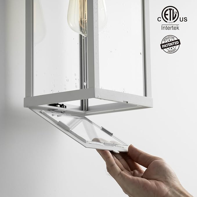 mirrea 18" Classic Outdoor Wall Sconce 1 Light in Matte White Rectangular Metal Frame and Clear Glass Shade Waterproof Porch Light Patio Light Pack of 2-Ruum Studio Home