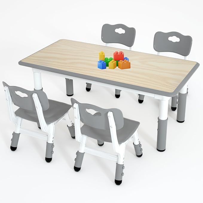 Kids Study Table and 4 Chairs Set,Height Adjustable Table and Chairs for Children and Toddlers,47.2"X23.6"Graffiti Desktop,Suitable for Daycare,Classrooms, Home-Ruum Studio Home
