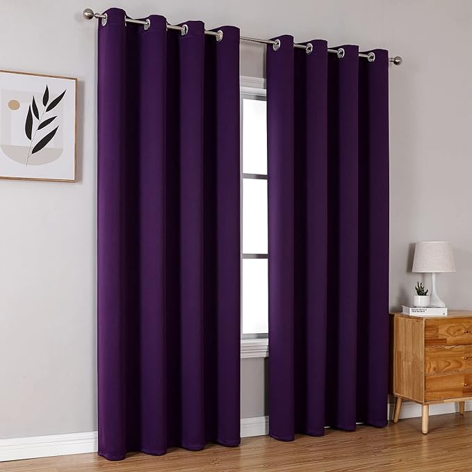 ChrisDowa Blackout Curtains 90 Inches Long 2 Panels Set for Living Room, Grommet Thermal Insulated Room Darkening Curtains for Bedroom (Royal Purple, 52 x 90 Inch)-Ruum Studio Home