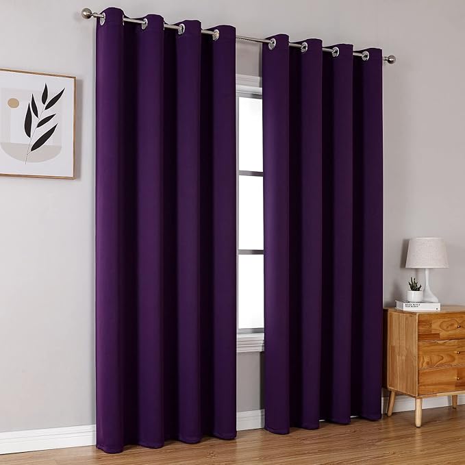 ChrisDowa Grommet Blackout Curtains for Bedroom and Living Room - 2 Panels Set Thermal Insulated Room Darkening Curtains (Royal Purple, 52W x 72L)-Ruum Studio Home