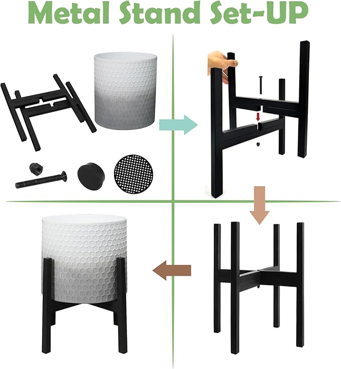 10 & 12 Inches Planters with Metal Sand for Indoor Plants Set of 2,Decorative Plant Pots with Holder, Outdoor Flower Pots with Legs, Modern Garden Pot with Drainage Holes for Snake Plant, House plants-Ruum Studio Home