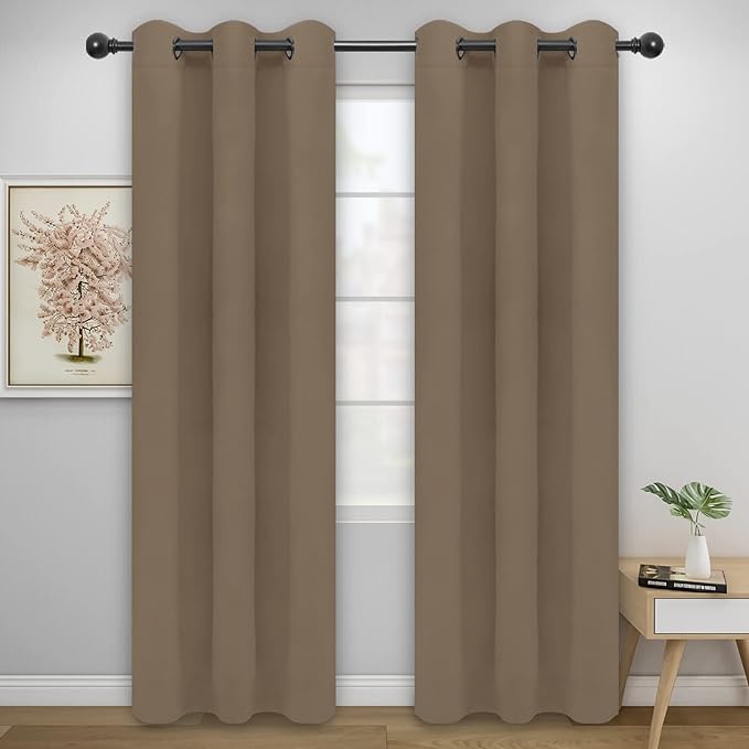 Easy-Going Blackout Curtains for Bedroom, Solid Thermal Insulated Grommet and Noise Reduction Window Drapes, Room Darkening Curtains for Living Room, 2 Panels (42x95 in, Camel)-Ruum Studio Home