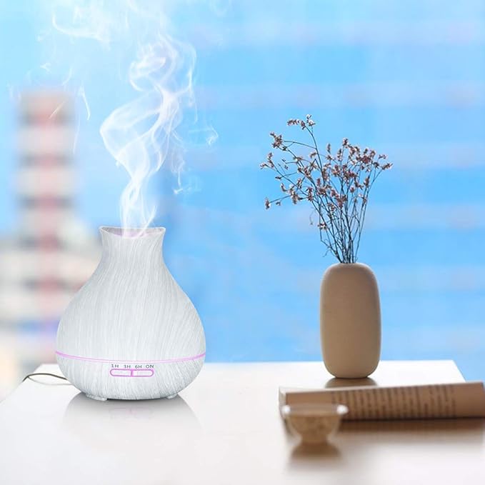 BZseed Aromatherapy Essential Oil Diffuser 550ml 12 Hours White Wood Grain Aroma Diffuser with Timer for Large Room, Home, Baby Bedroom, Waterless Auto Shut-Off, 7 Colors Lights Changing-Ruum Studio Home