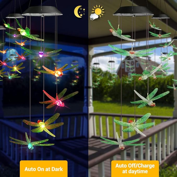 Toodour Solar Wind Chimes Outdoor, Color Changing Solar Lights Dragonfly, Gifts for Mom Grandma, Waterproof Decorative Mobile Light, Gardening Gift for Garden,Patio, Window, Yard, Outdoor Decor-Ruum Studio Home